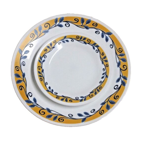 Corelle Casa Flora Dinner plate and salad/bread plate 10 1/4" yellow blue vine - Picture 1 of 8